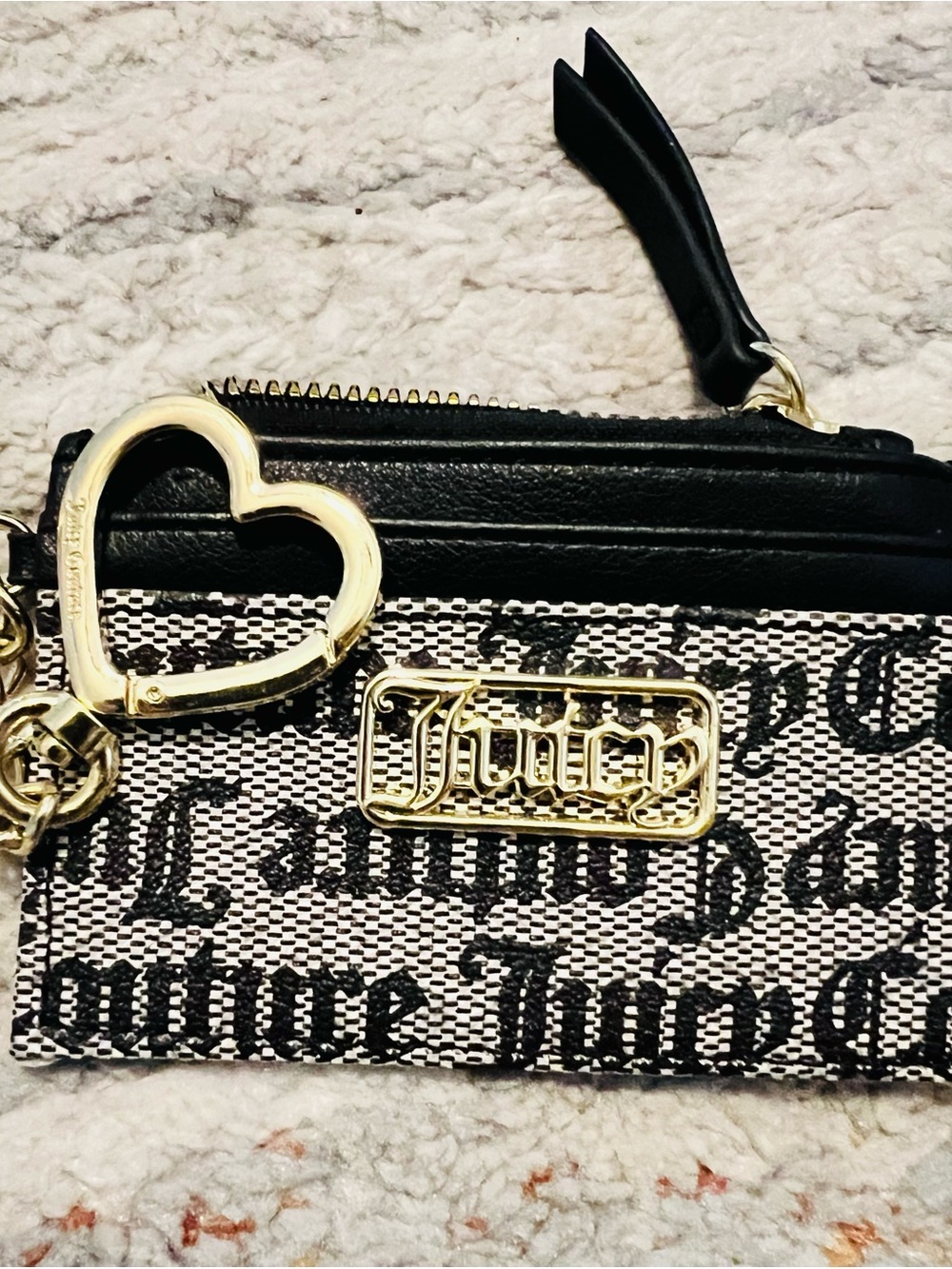 Juicy Couture Black and Cream Logo Card Case with Gold Hardware